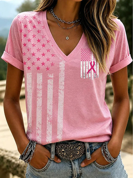 Women's Breast Cancer Awareness Print Casual T-Shirt
