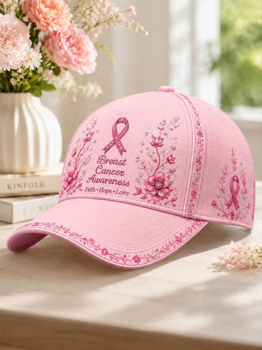 Unisex Breast Cancer Awareness Support Pink Ribbon & Floral Print  Hat