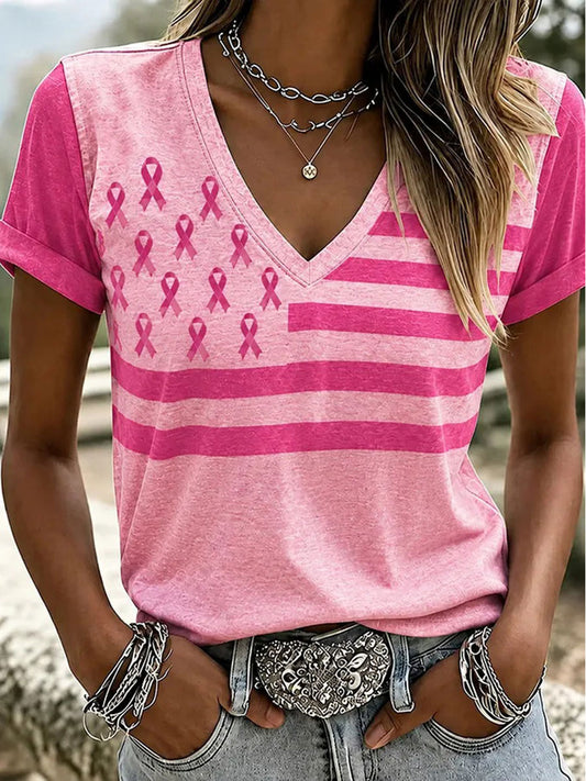 Women's Breast Cancer Awareness Print Casual T-Shirt