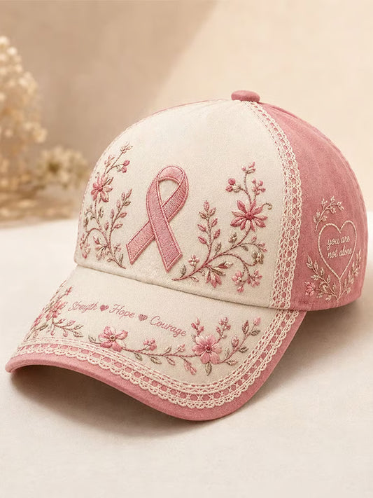 Unisex Breast Cancer Awareness Support Pink Ribbon & Floral Print  Hat