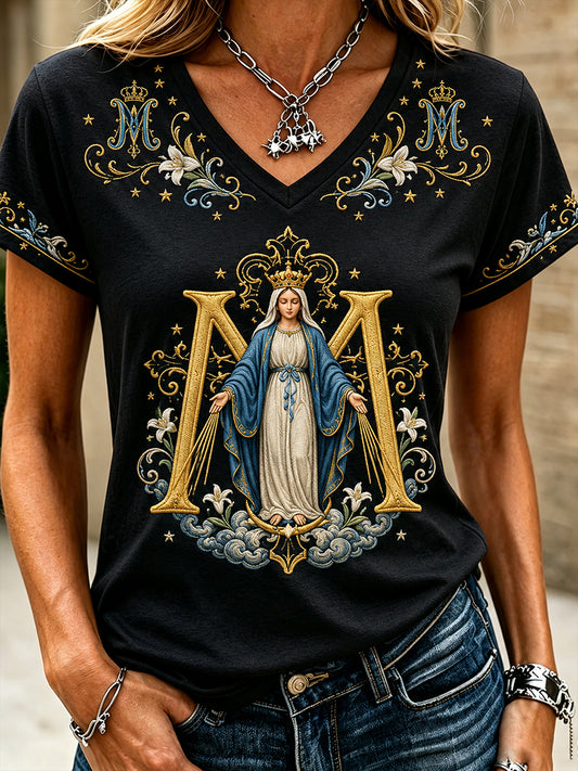 Women's Assumption of Mary Faith  Art Printed T-shirt