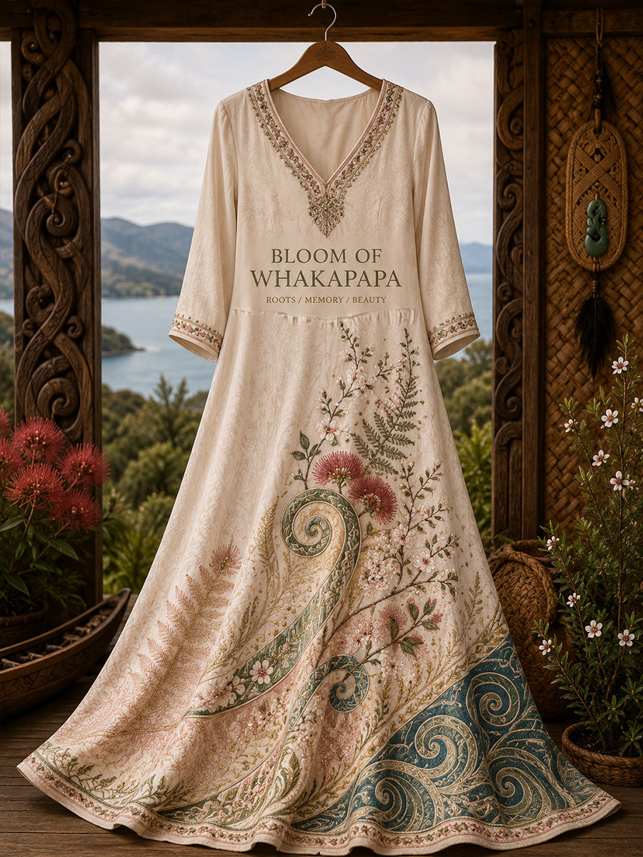 Women's NZ Maori Art Printed Linen Dresses