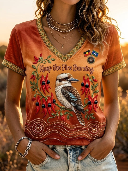 Women's AU Aboriginal Art NAIDOC Week Printed V-neck T-Shirt