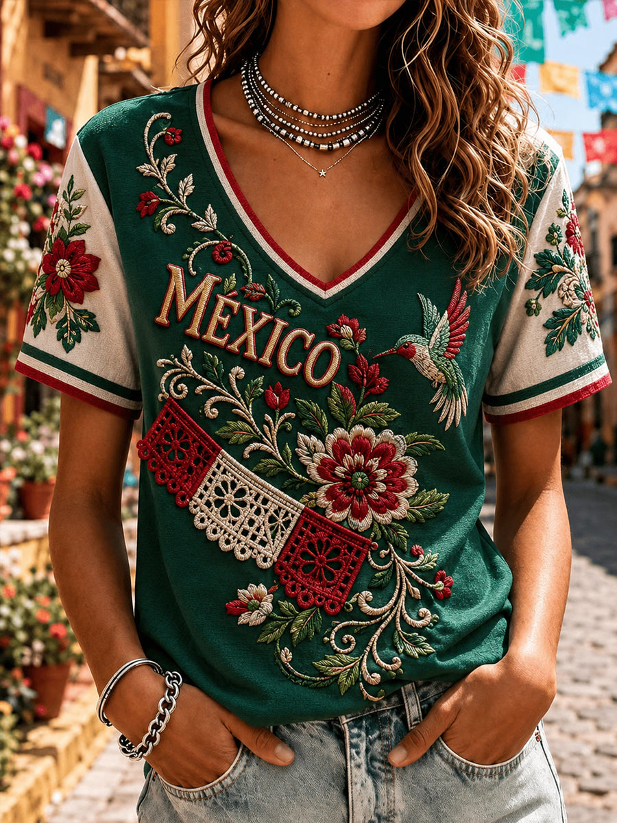 Women’s Mexico Independence Day Print Casual Short-Sleeve T-Shirt