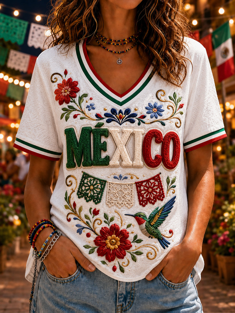 Women’s Mexico Independence Day Print Casual Short-Sleeve T-Shirt