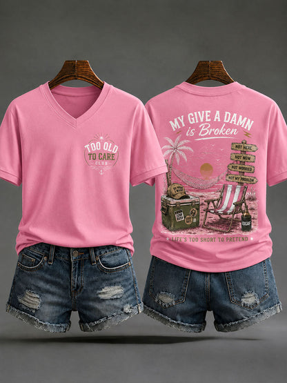 Women's 'Too Old to Care Club' V-Neck T-Shirts