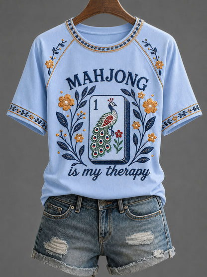 Women's Mahjong Print Casual T-Shirt
