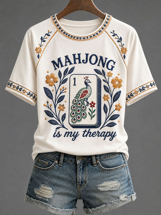 Women's Mahjong Print Casual T-Shirt