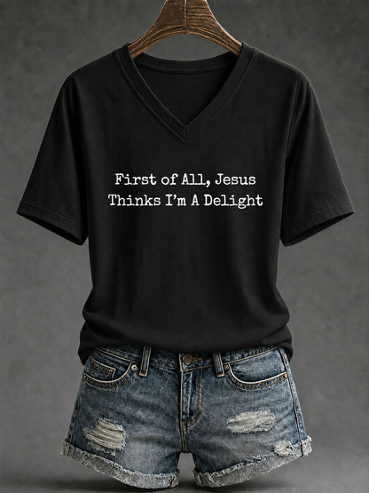 Women's 'Jesus Thinks I'm A Delight' Printed Casual T-Shirt
