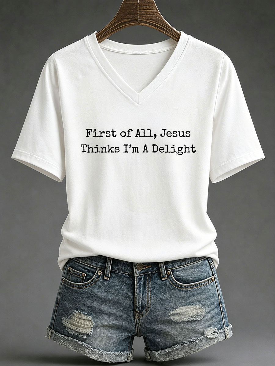 Women's 'Jesus Thinks I'm A Delight' Printed Casual T-Shirt
