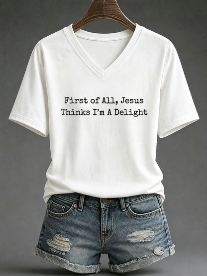 Women's 'Jesus Thinks I'm A Delight' Printed Casual T-Shirt