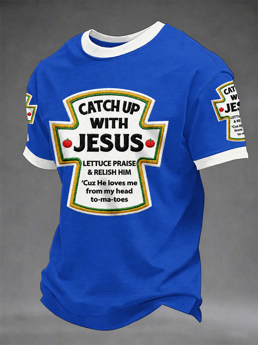 Men's Catch Up With Jesus Print Casual Tee
