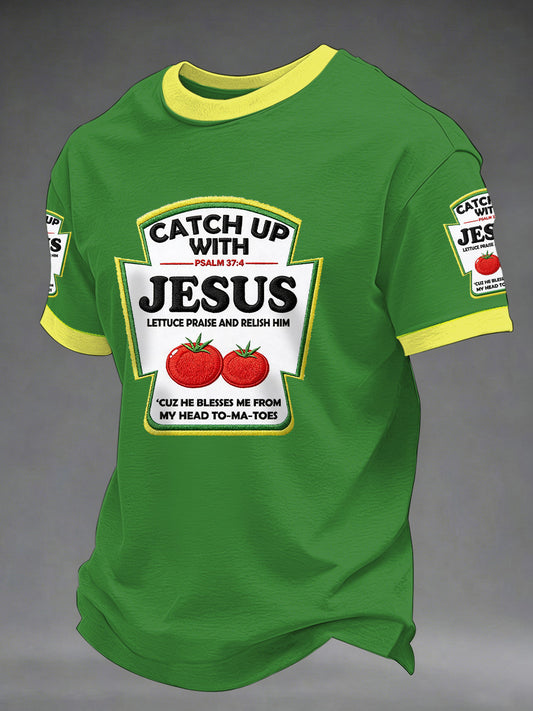 Men's Catch Up With Jesus Print Casual Tee
