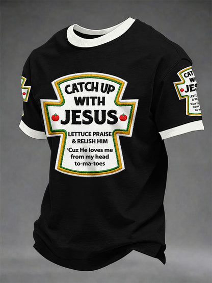 Men's Catch Up With Jesus Print Casual Tee