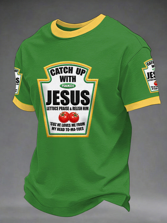 Men's Catch Up With Jesus Print Casual Tee
