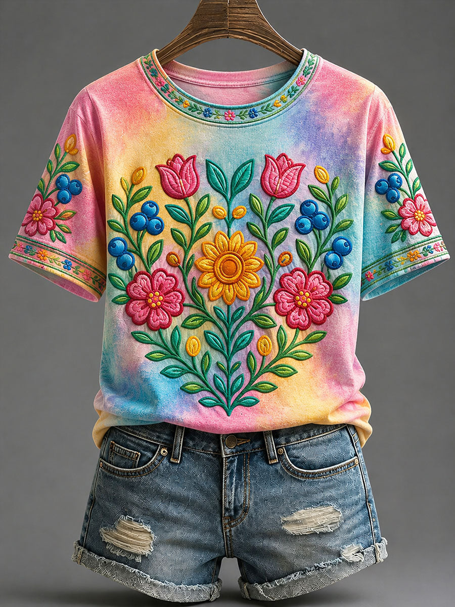 Women's Native Floral Print Casual T-Shirt