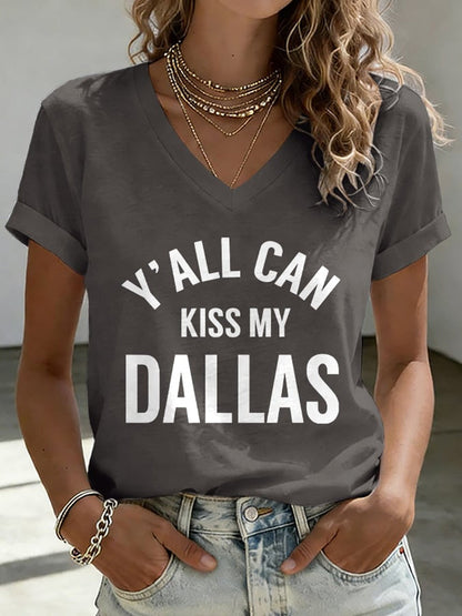 Women's Retro Y'all Can Kiss My Dallas Print T-Shirt