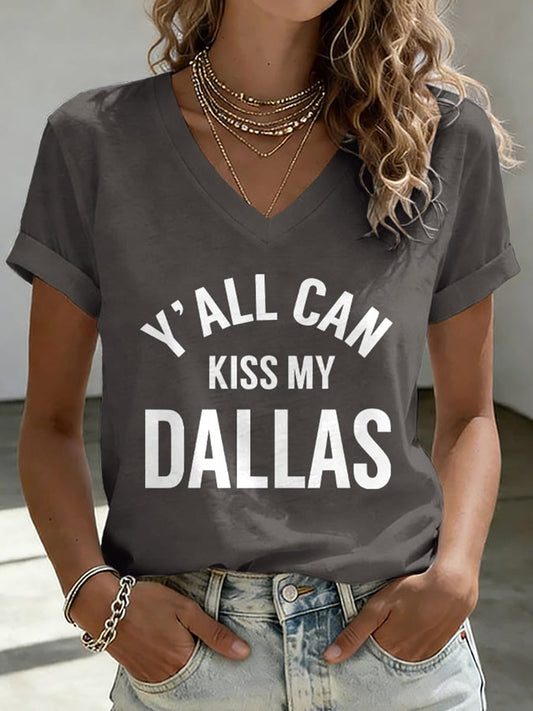Women's Retro Y'all Can Kiss My Dallas Print T-Shirt