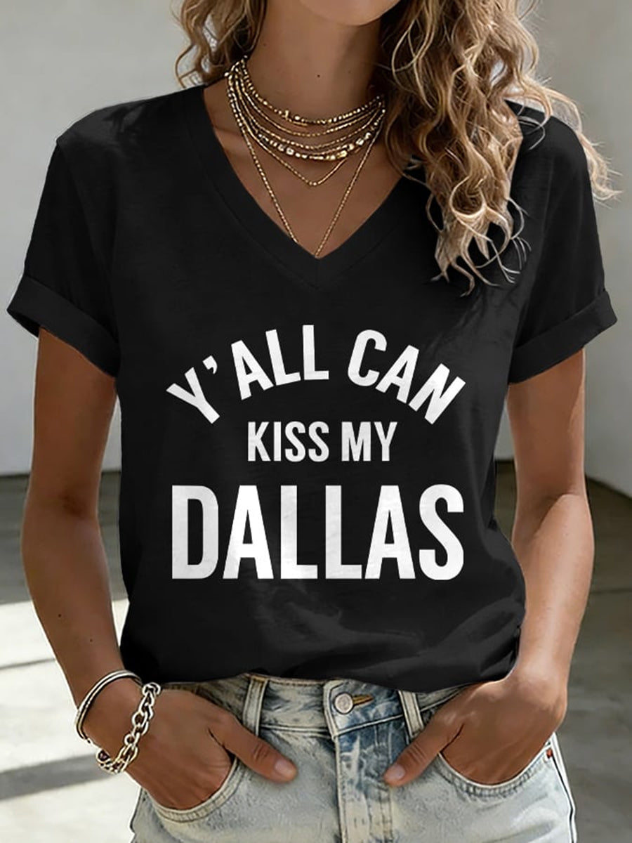 Women's Retro Y'all Can Kiss My Dallas Print T-Shirt