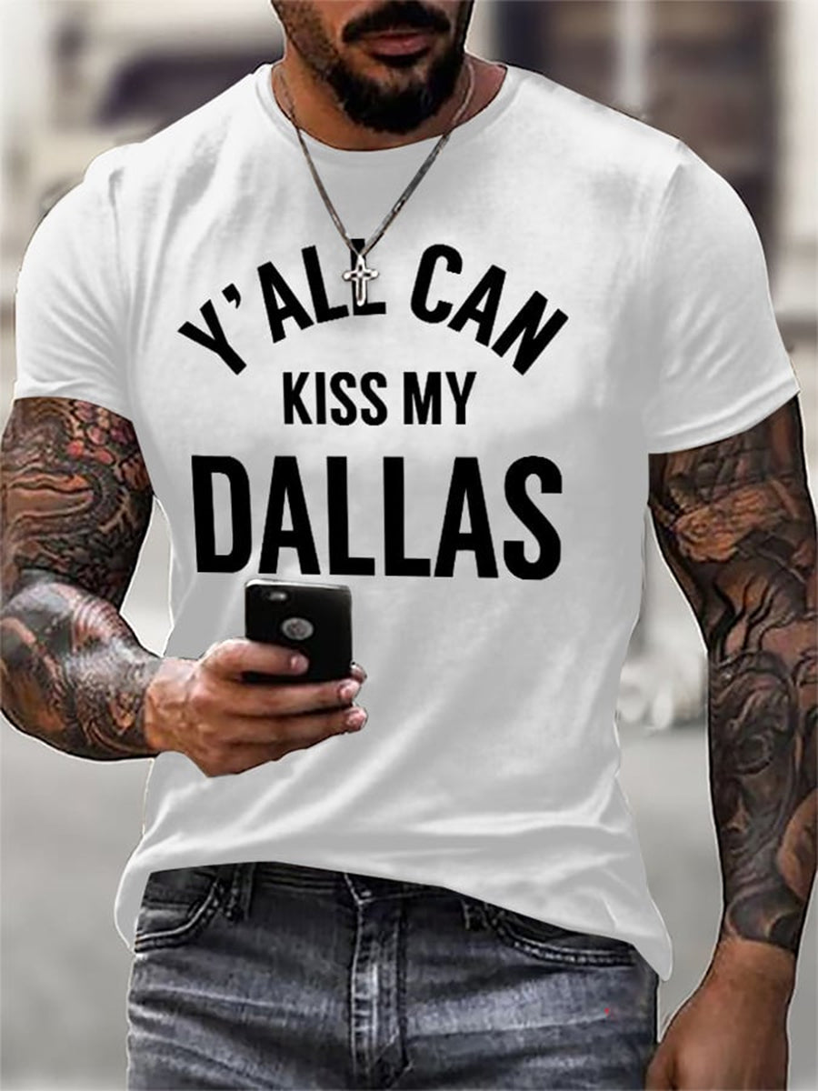 Men's Retro Y'all Can Kiss My Dallas Print T-Shirt