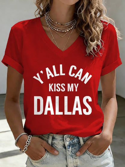 Women's Retro Y'all Can Kiss My Dallas Print T-Shirt