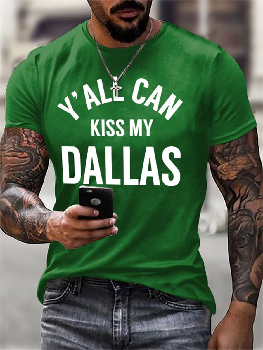 Men's Retro Y'all Can Kiss My Dallas Print T-Shirt