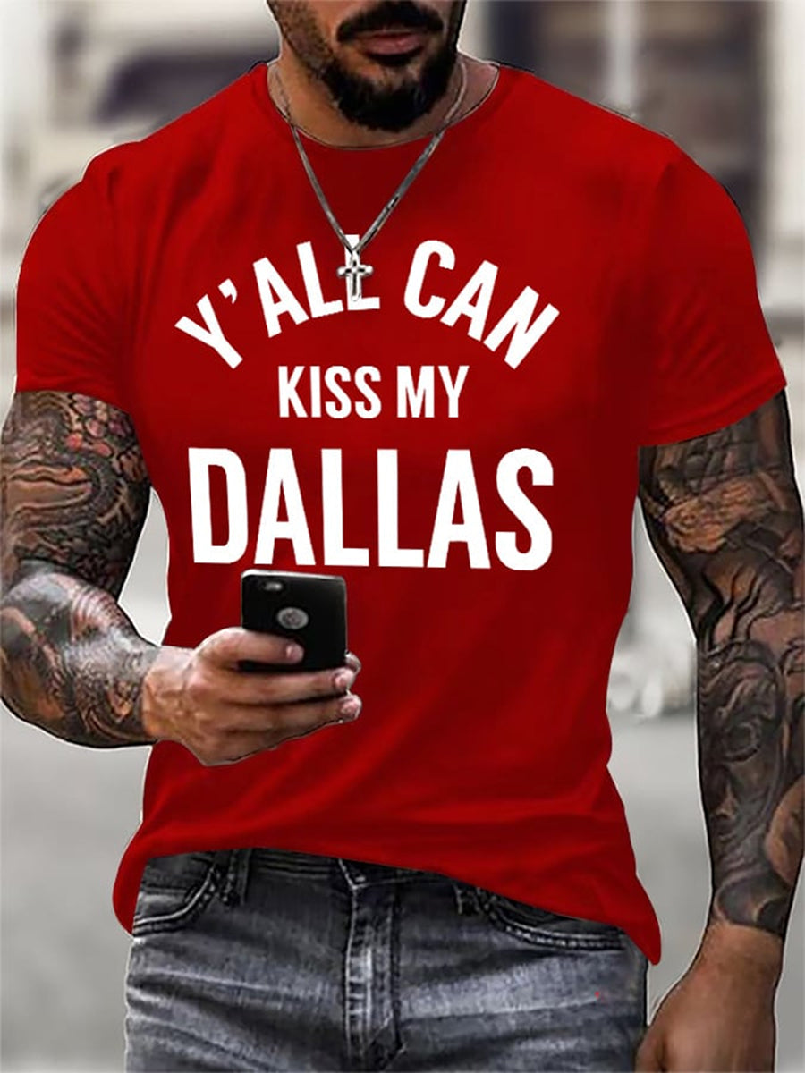 Men's Retro Y'all Can Kiss My Dallas Print T-Shirt