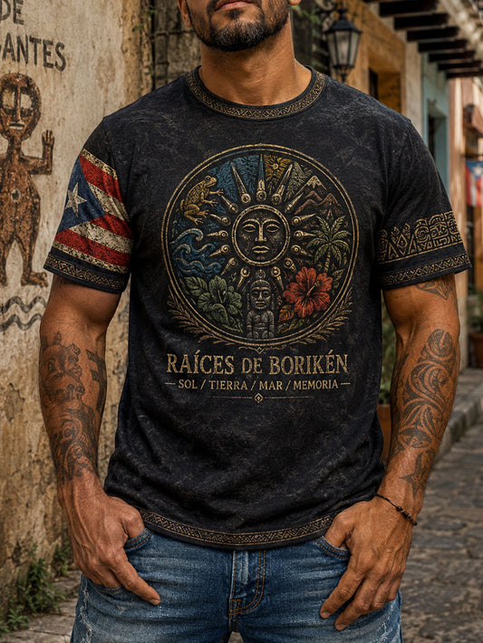 Men's Puerto Rico Floral Art Printed T-shirt