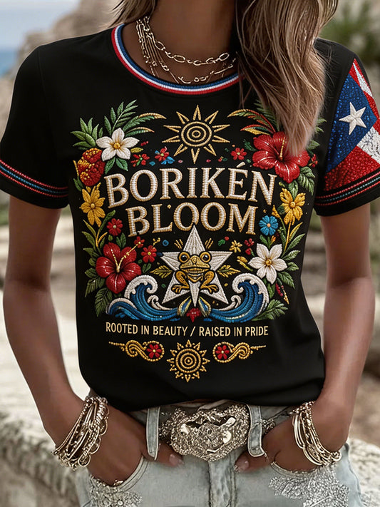 Women's Puerto Rico Floral Art Printed T-shirt