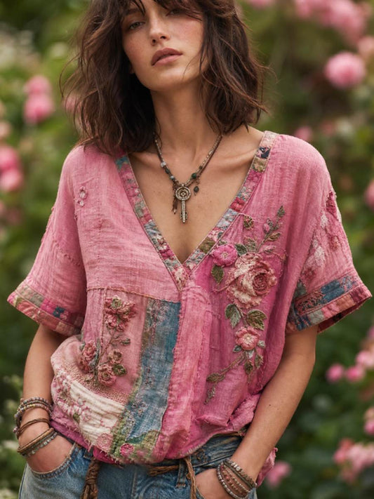 Women's linen short-sleeved T-shirt