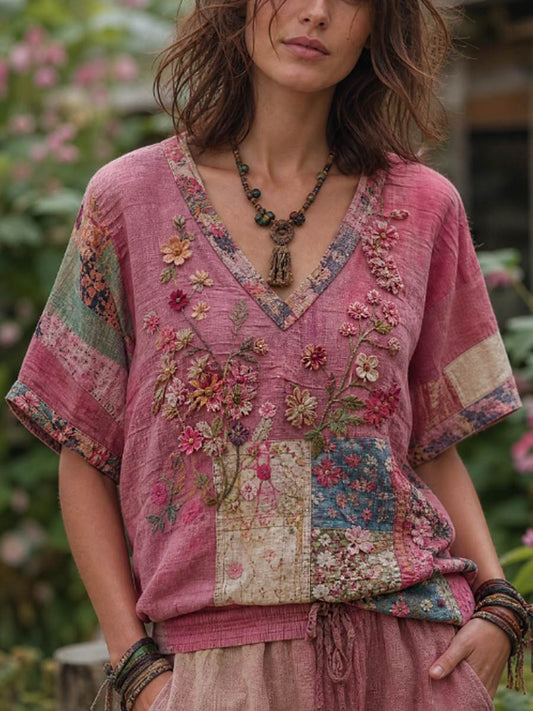 Women's linen short-sleeved T-shirt