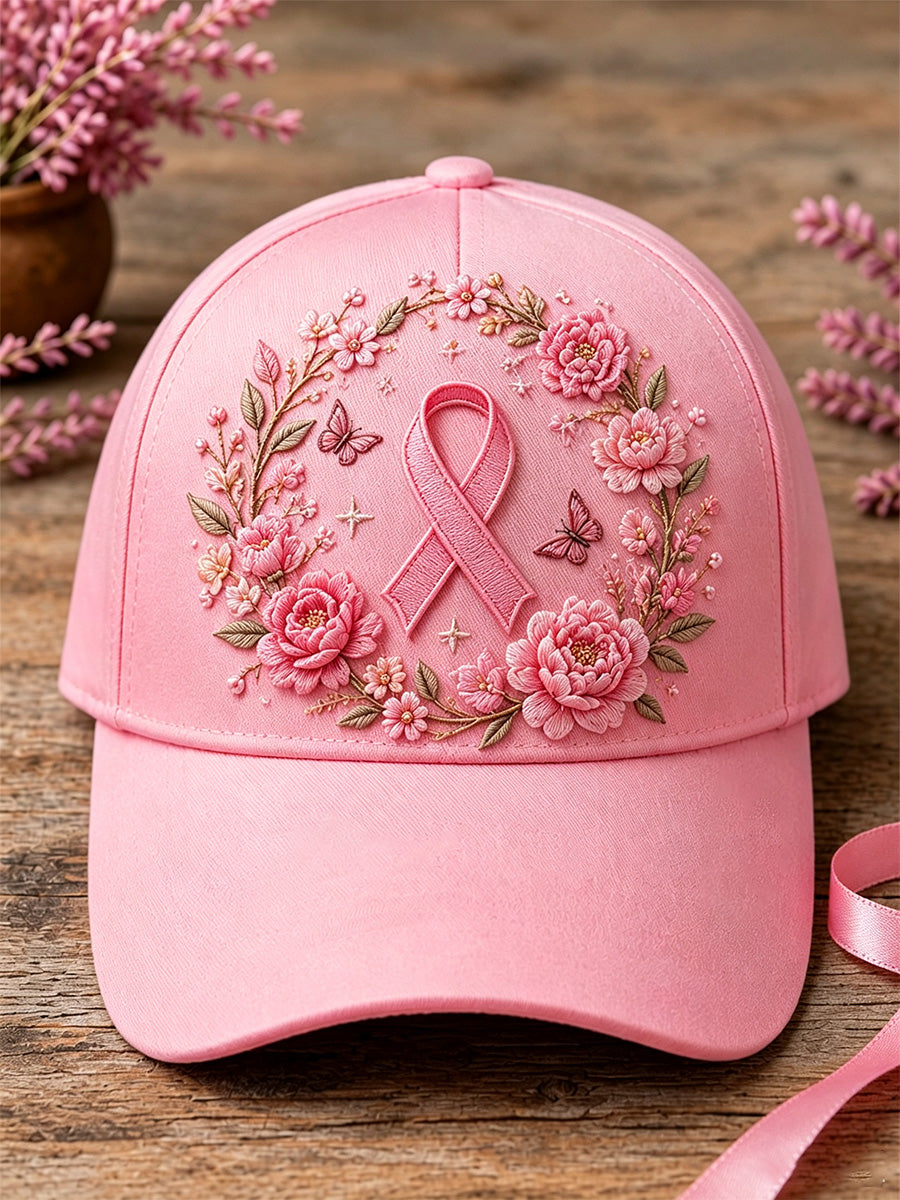 Unisex Pink Floral Print Breast Cancer Awareness Support Hat