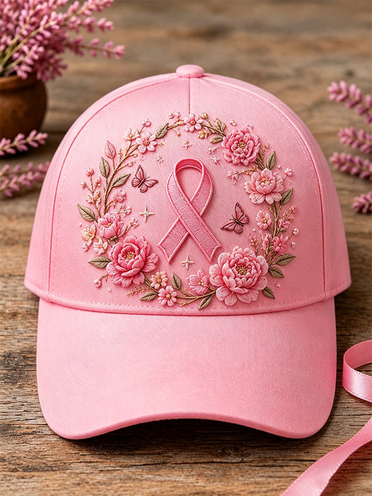 Unisex Pink Floral Print Breast Cancer Awareness Support Hat