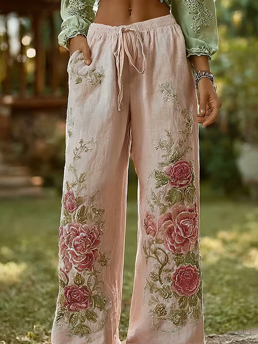 Women's ink Floral Pattern Print Casual Long Pants