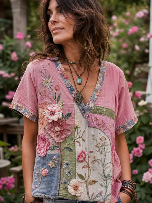 Women's linen short-sleeved T-shirt