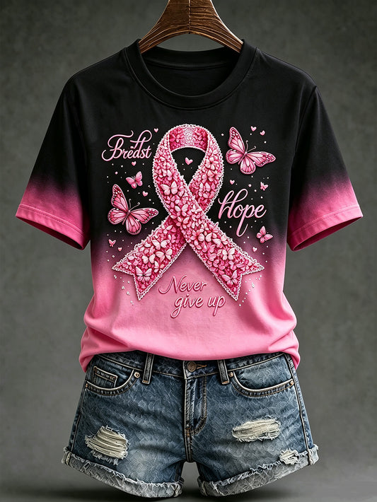 Women's breast cancer awareness main pattern printed casual short-sleeve T-shirt