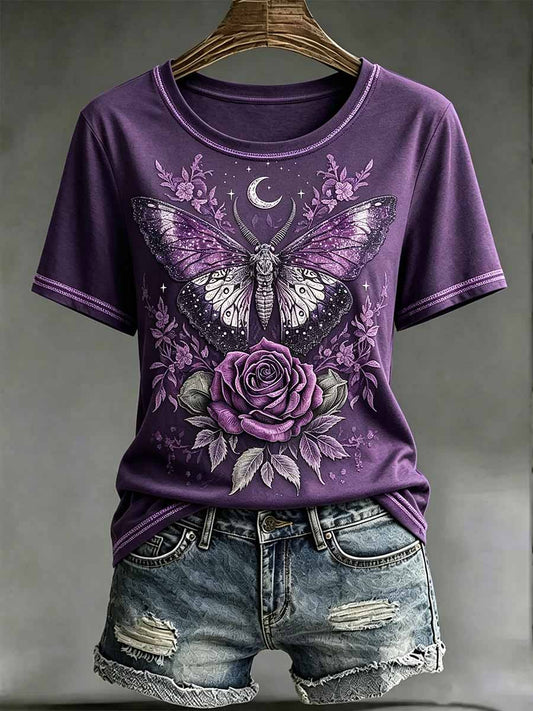 Women's Butterfly Pattern Alzheimer's Support Printed T-Shirt