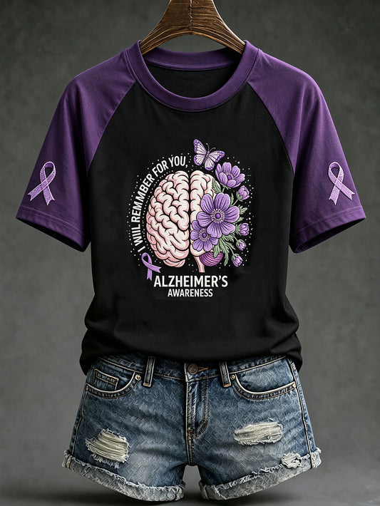 Women's Alzheimer's disease awareness pattern printed casual short-sleeve T-shirt