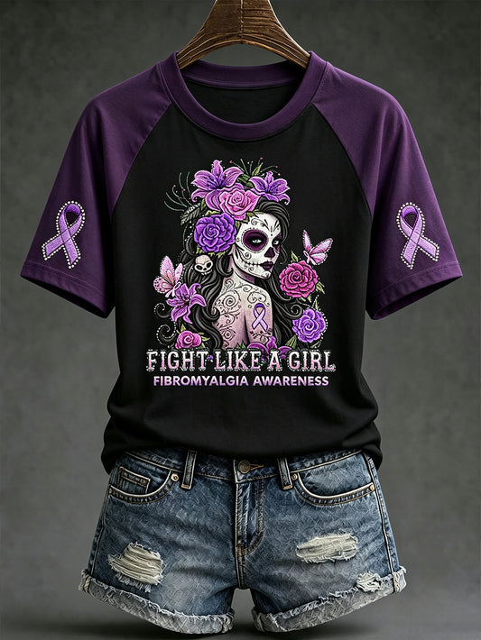 Women's Alzheimer's disease awareness pattern printed casual short-sleeve T-shirt