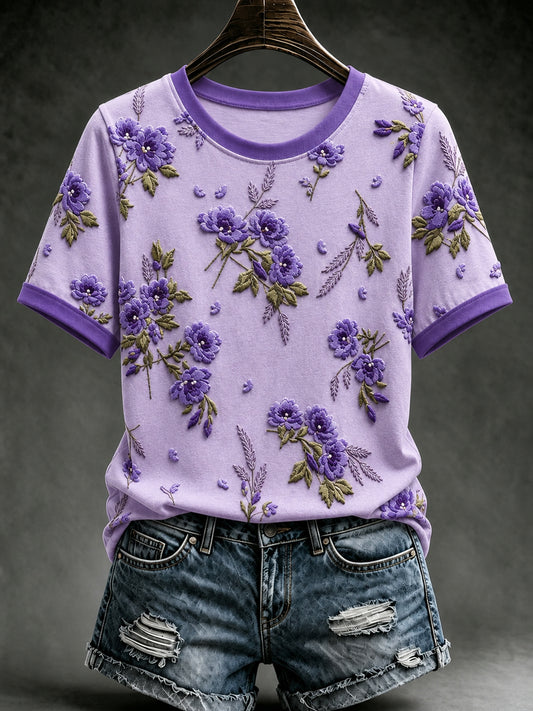 Women's Purple Floral Print Alzheimer's Awareness Support  Short Sleeve T-shirt