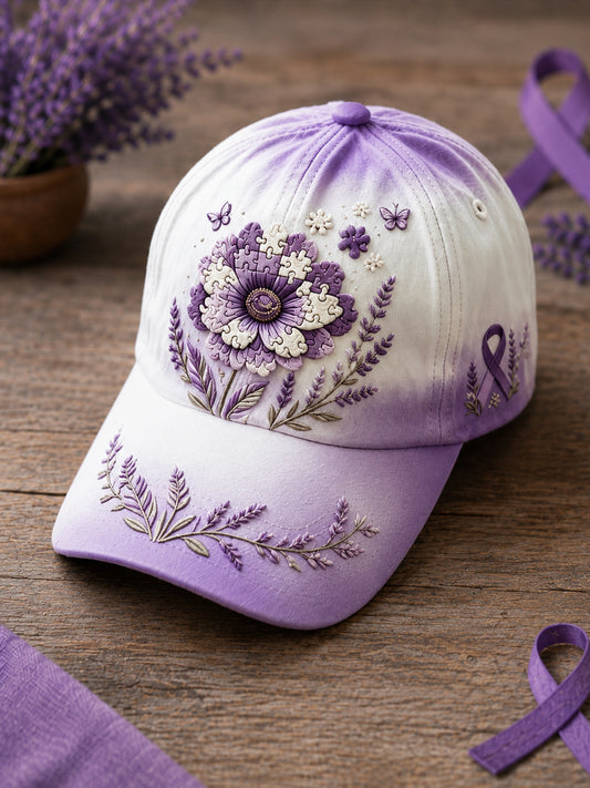 Unisex Purple Floral & Ribbon Print Alzheimer's Awareness Support  Print Hat
