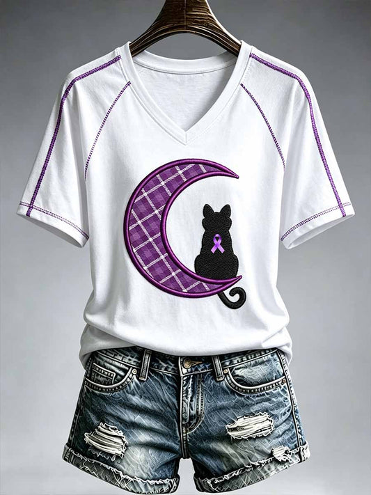 Women's Cat Pattern Alzheimer's Support Printed T-Shirt
