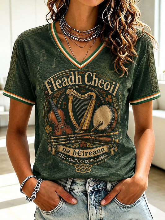 Women's Fleadh Cheoil na hÉireann Printed V-neck T-shirt