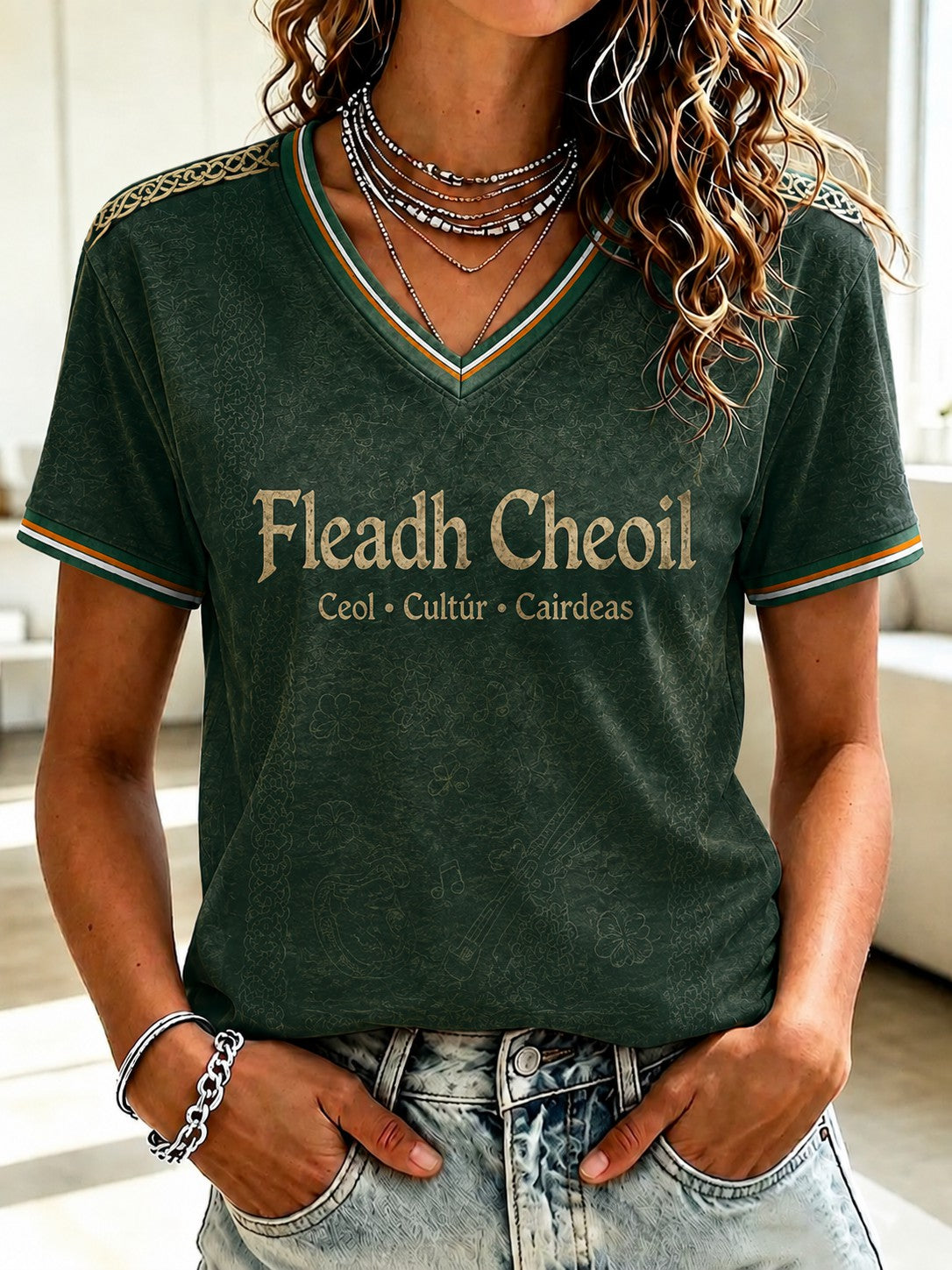 Women's Fleadh Cheoil na hÉireann Printed V-neck T-shirt
