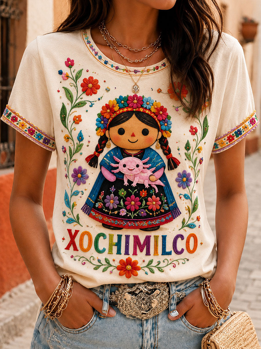 Women's Mexico Guelaguetza Lele Doll Art Printed T-shirt