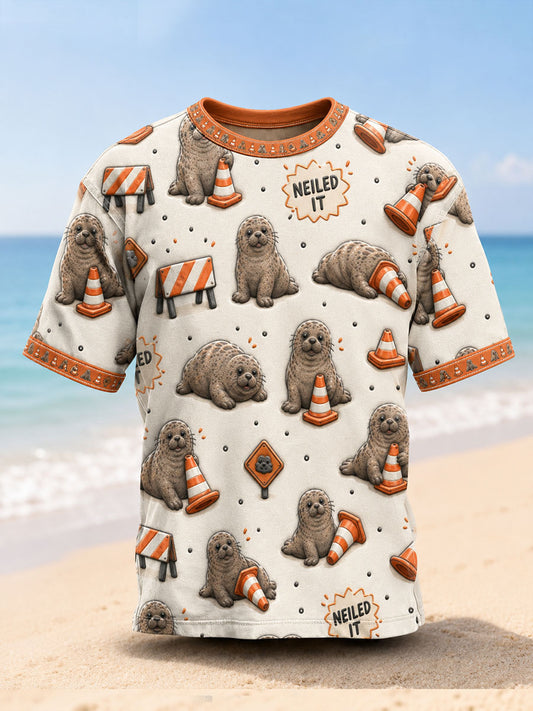 Men's Funny Neil The Seal Printed T-shirt