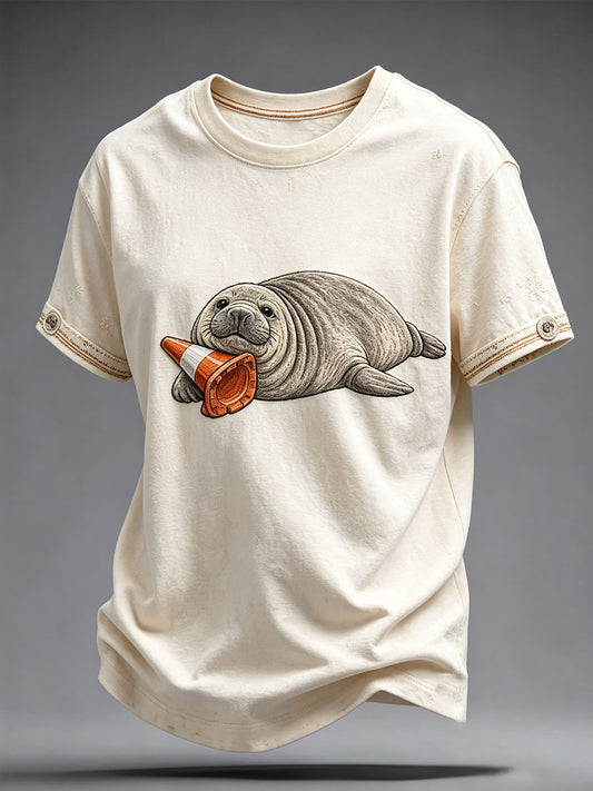 Men's Funny Neil The Seal Printed T-shirt