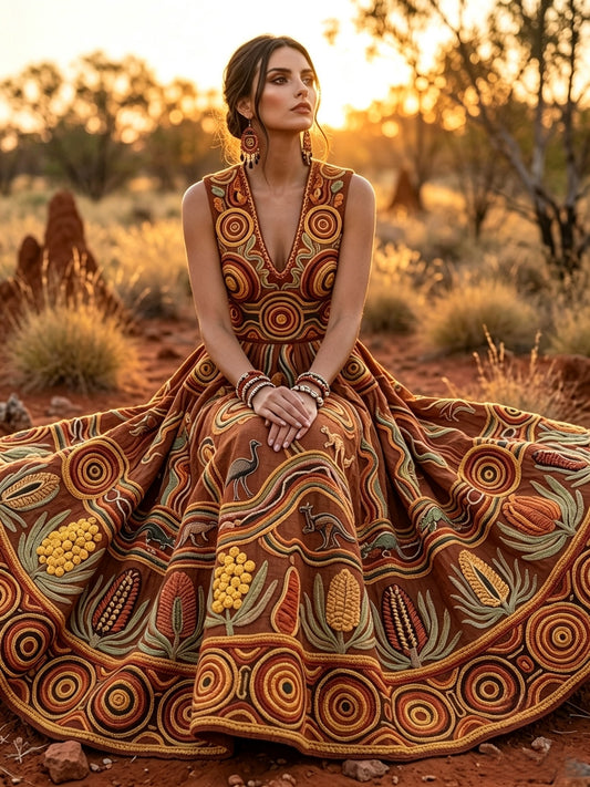 Women's AU Aboriginal Art NAIDOC Week Printed  Sleeveless Dress