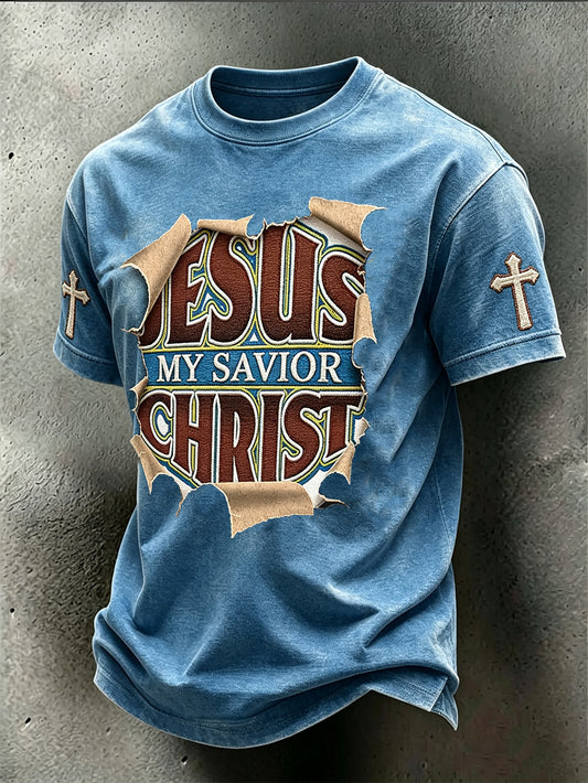 Men's Faith Slogan Pattern Printed Leisure Round Neck Short sleeve T-shirt