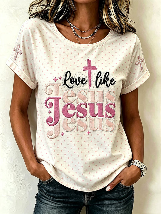 Women's Faith Slogan Pattern Printed Leisure Round Neck Short sleeve T-shirt